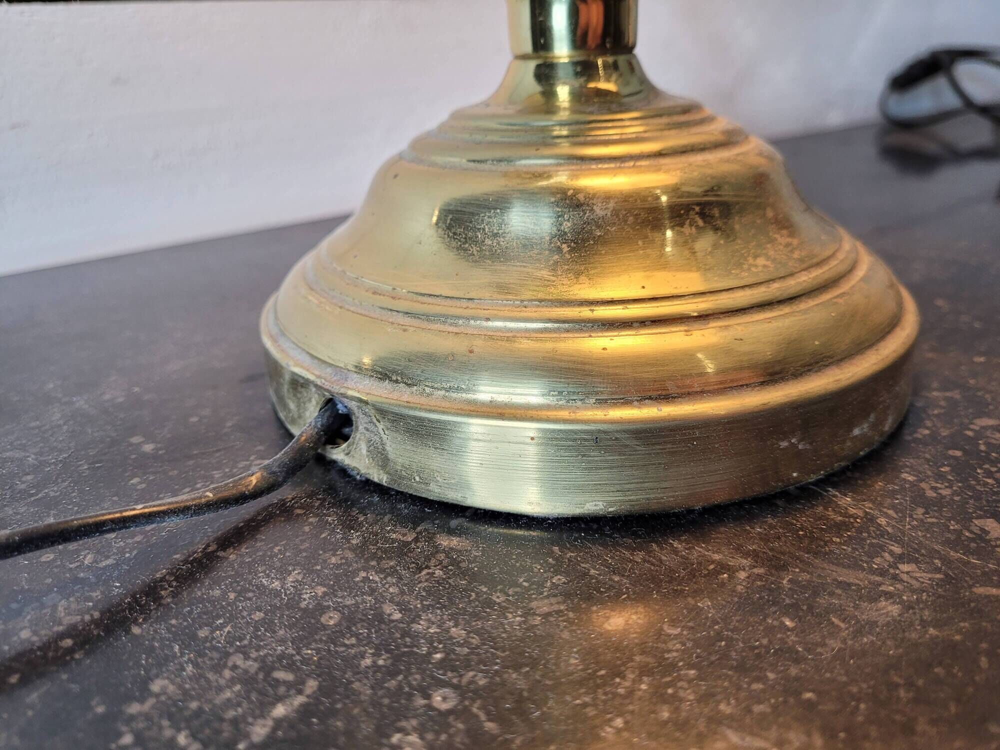 Vintage brass desk lamp with glass shade