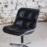 Black leather office chair by Charles Pollock for Knoll