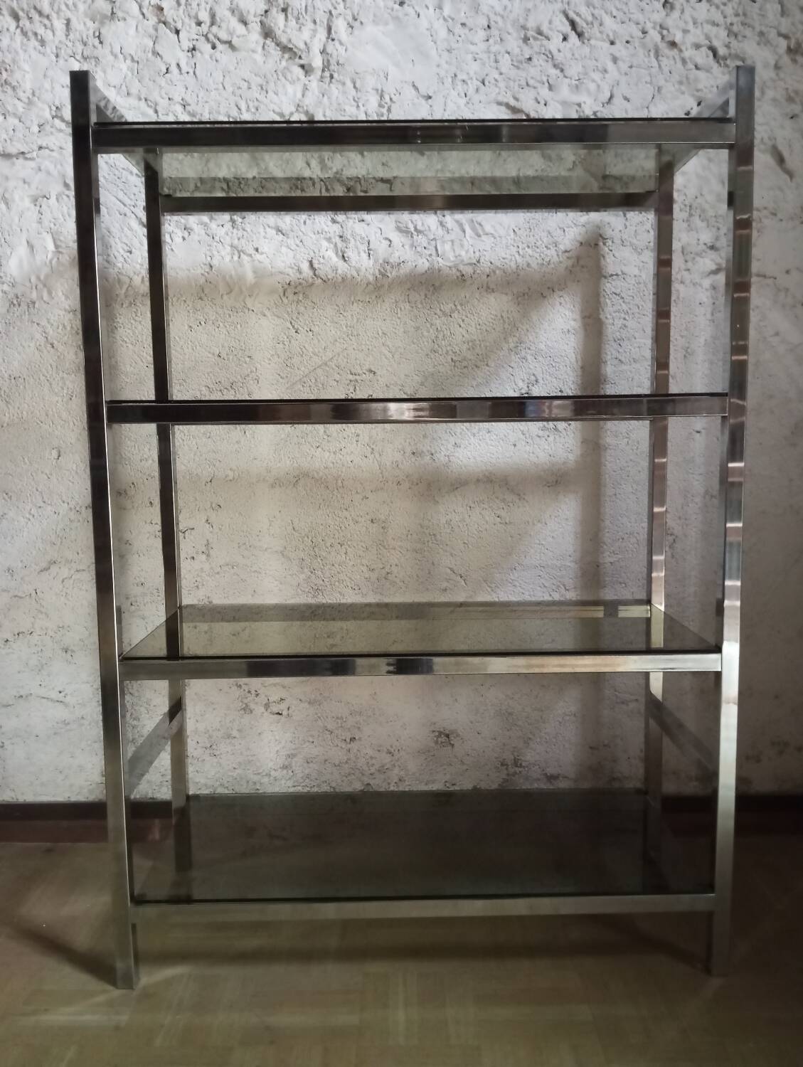 Chrome and smoked glass shelf from the 70s.