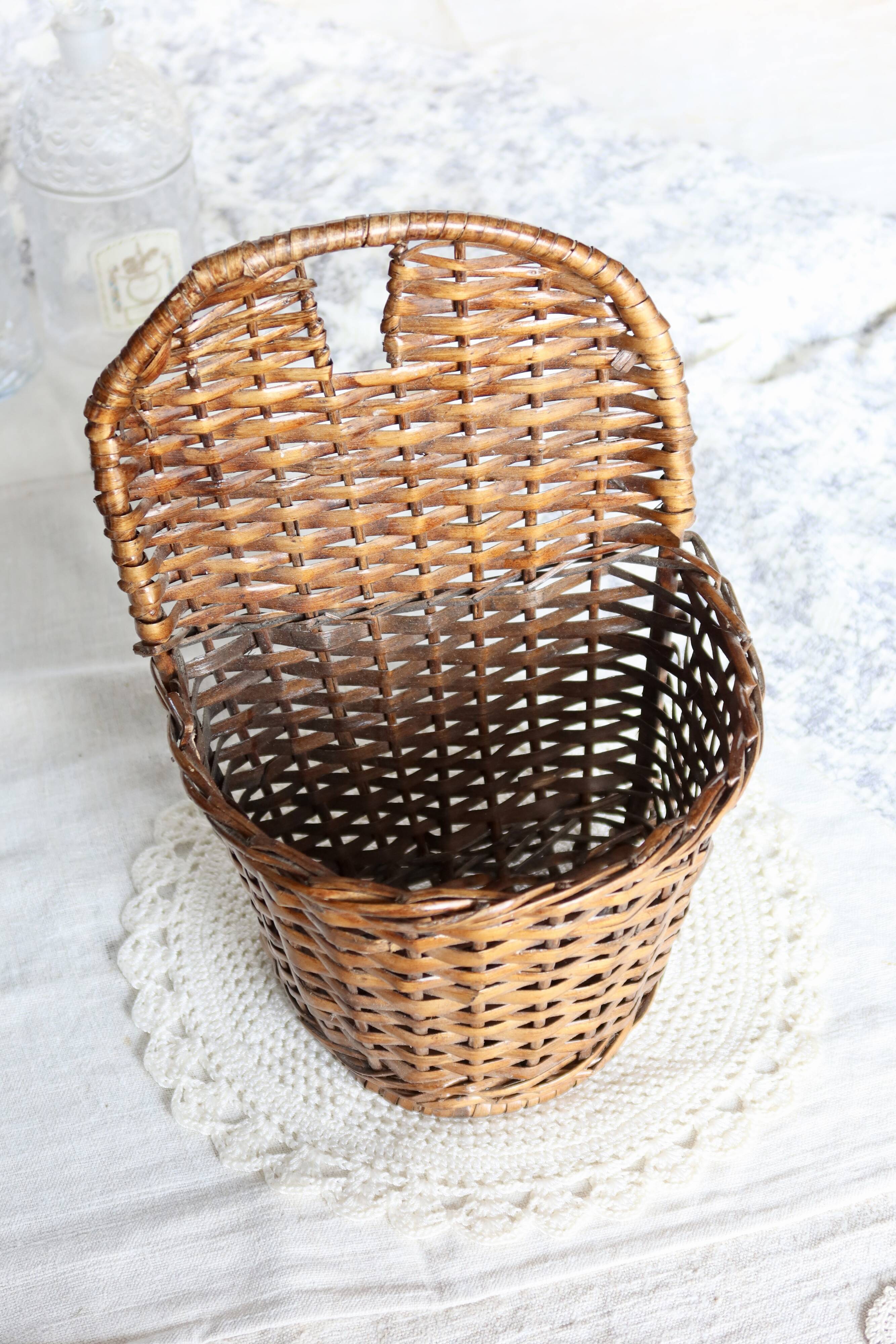 Vintage dark wicker wall basket