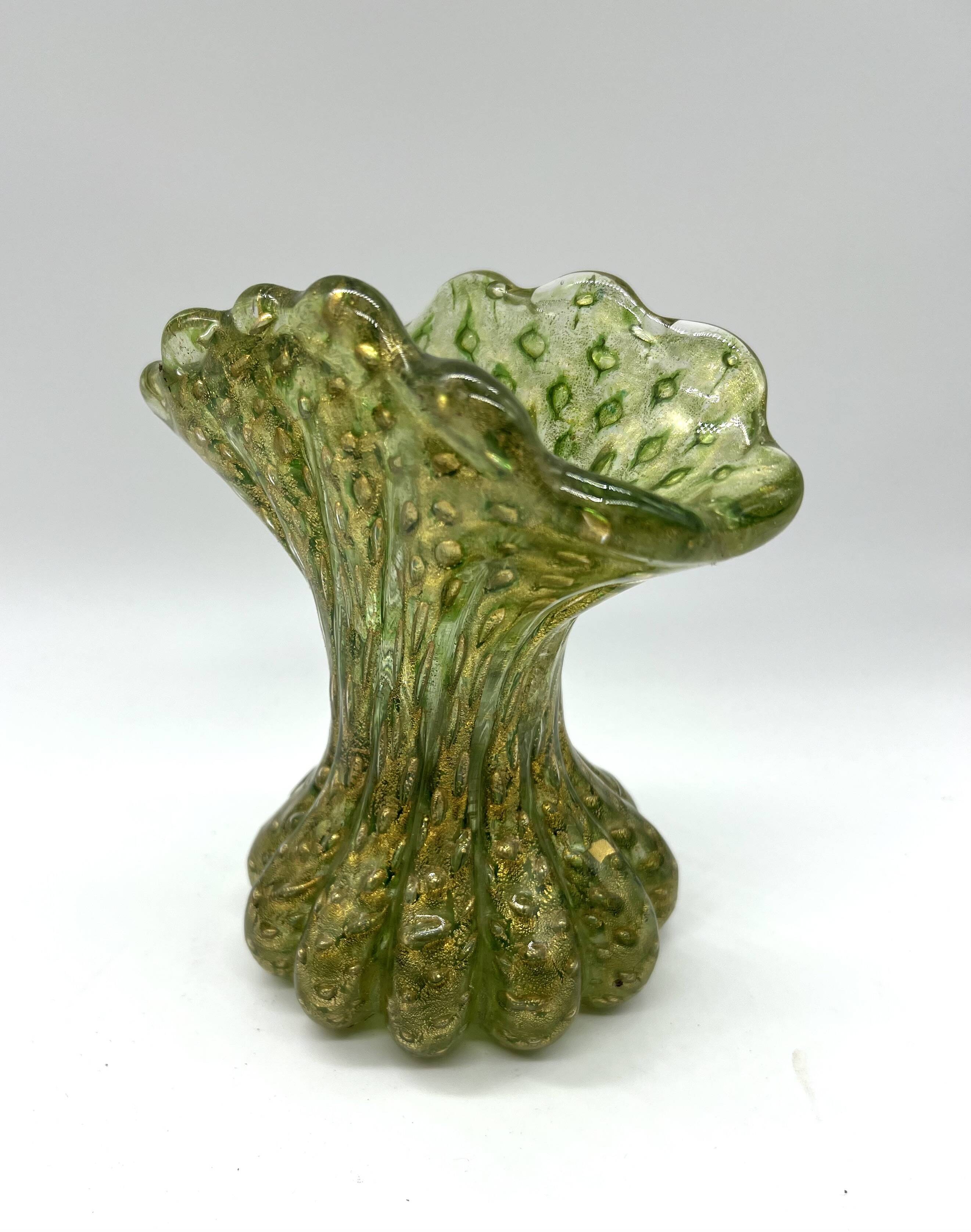 Vase en verre de Murano à inclusions d’or – Italie, vers 1960