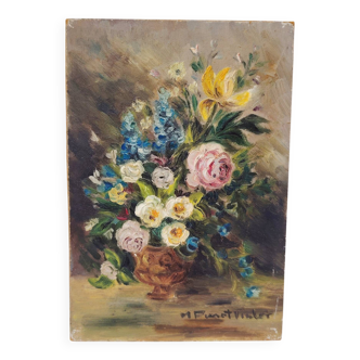 Oil on panel, bouquet of flowers, Pinot Vialet