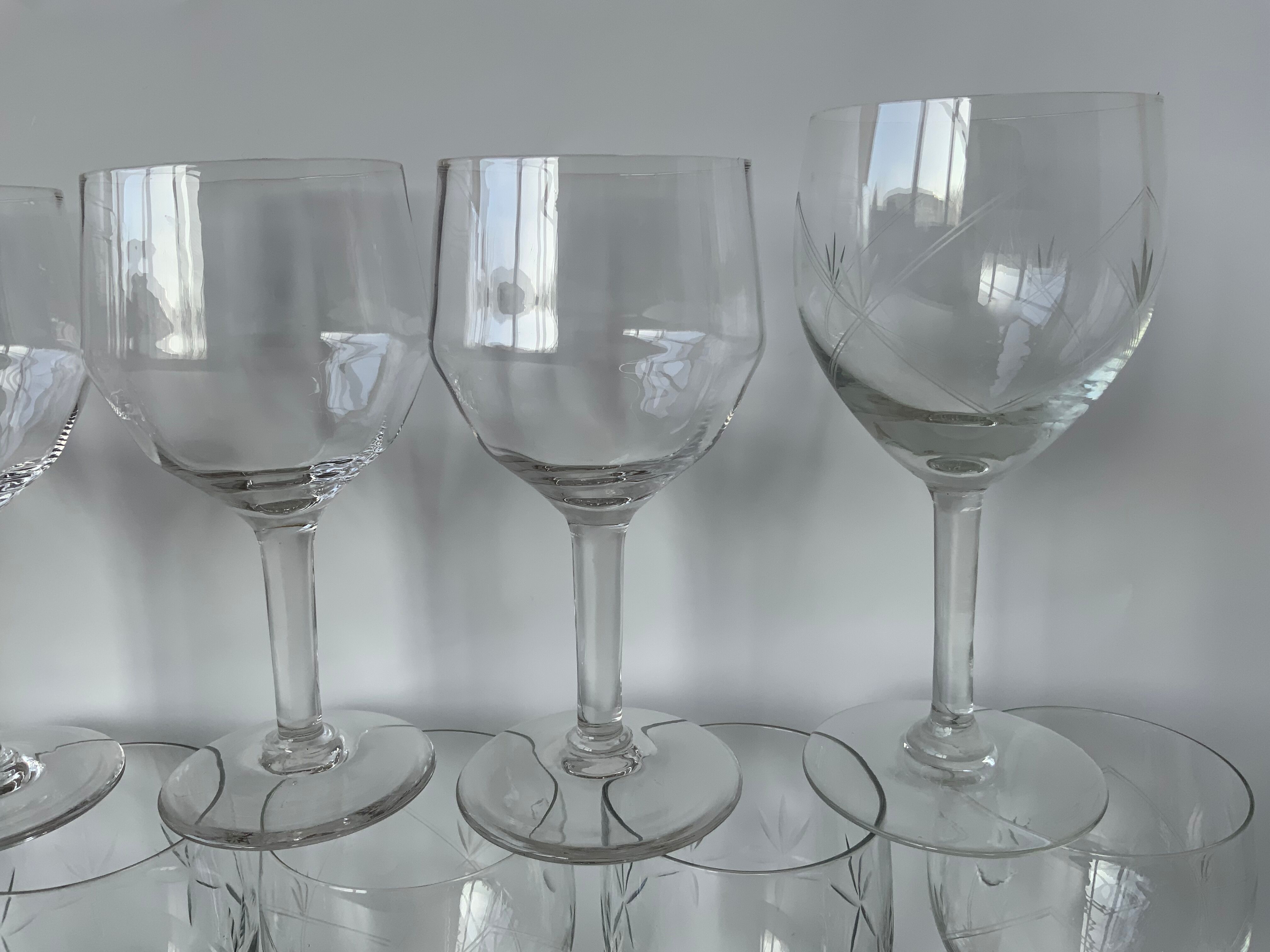 15 antique glasses mismatched