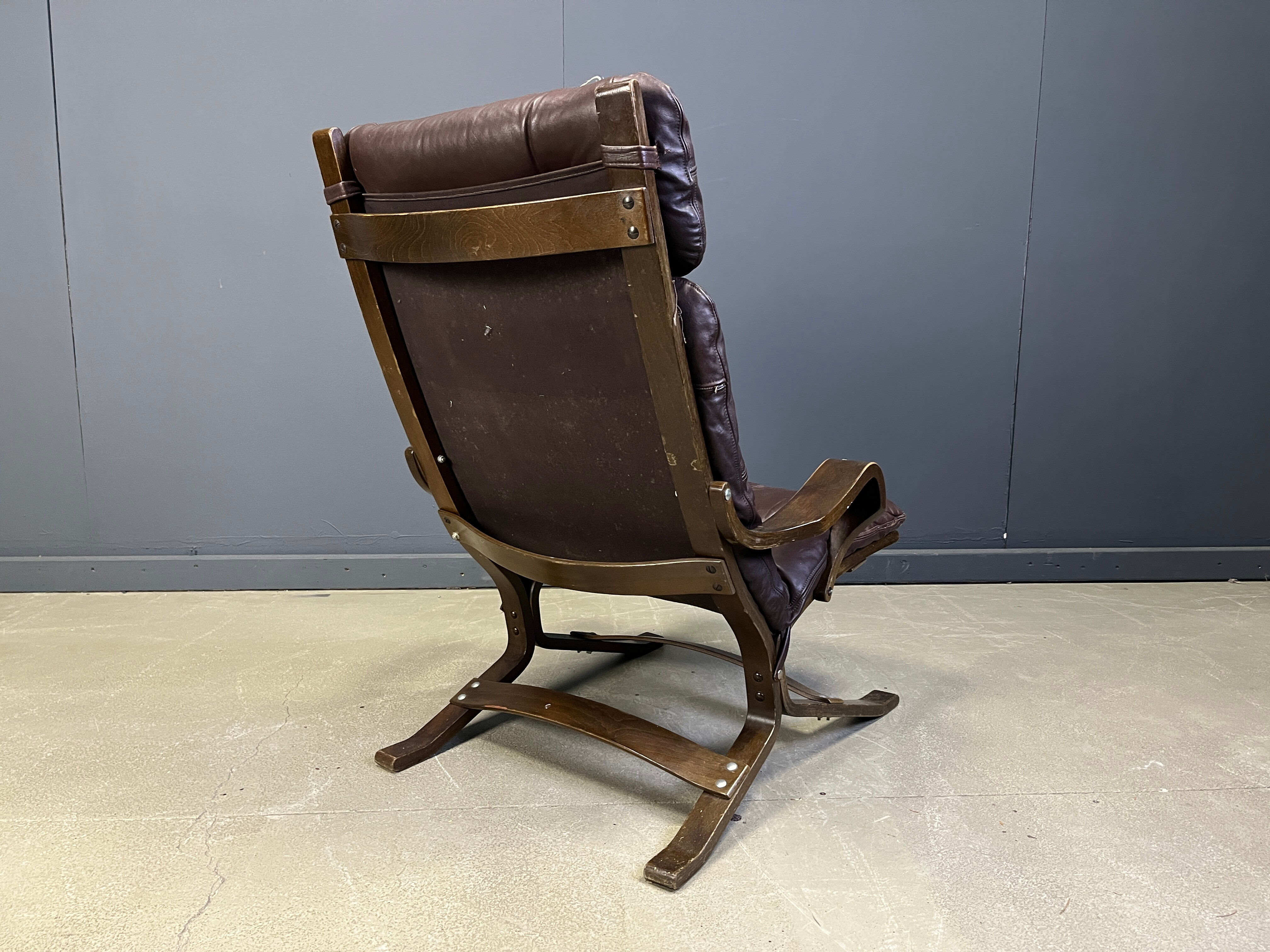 Vintage Scandinavian leather and bentwood armchair, 1970s