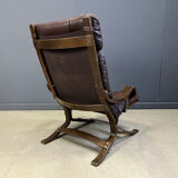 Vintage Scandinavian leather and bentwood armchair, 1970s