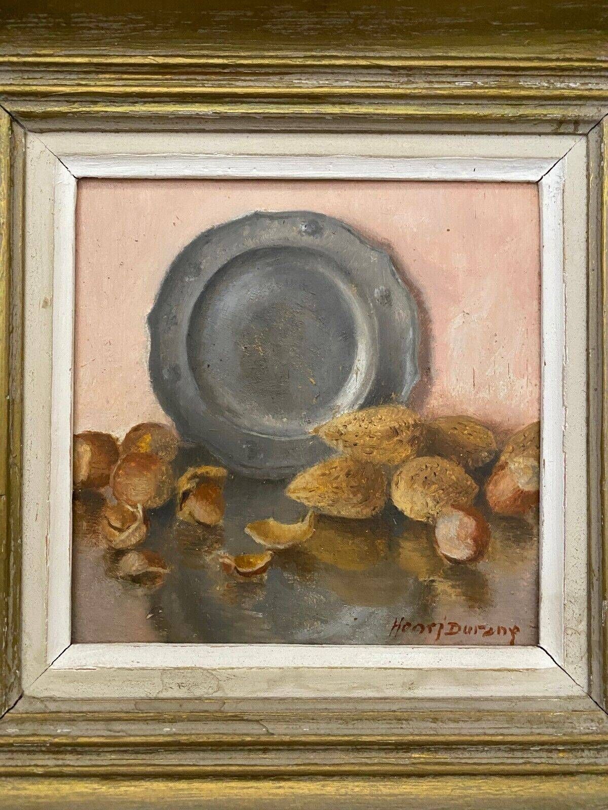 Oil on panel still life Henri Durand plate and fruits 20th century