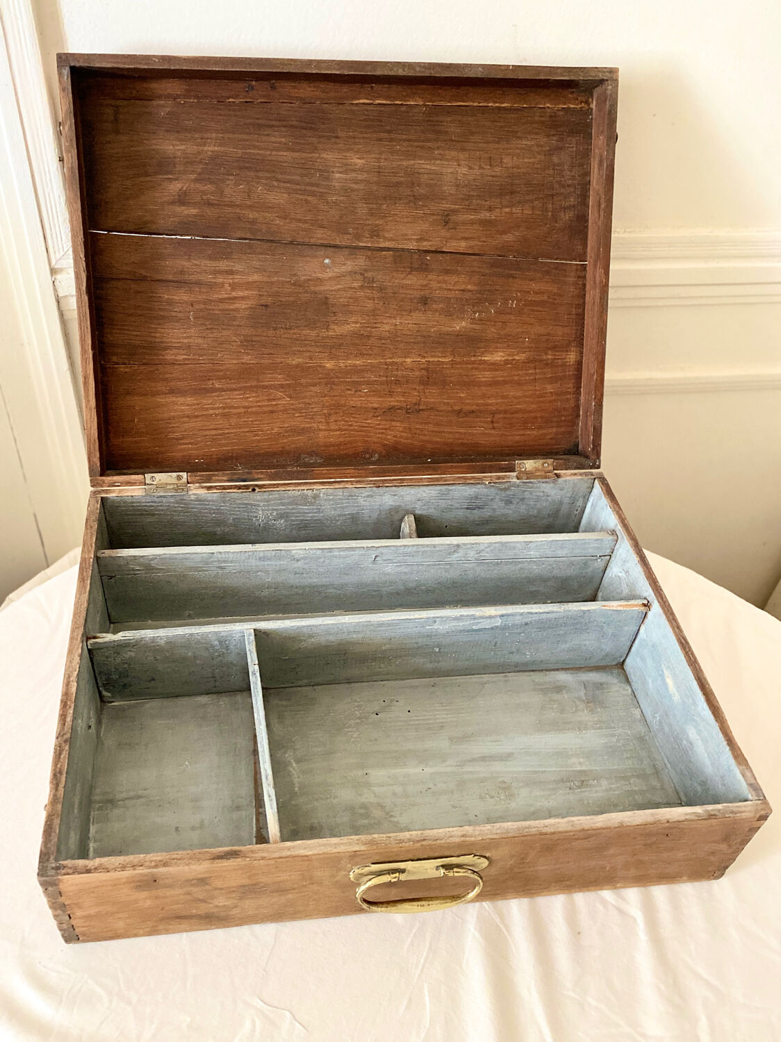 Wooden storage chest old vintage tool box