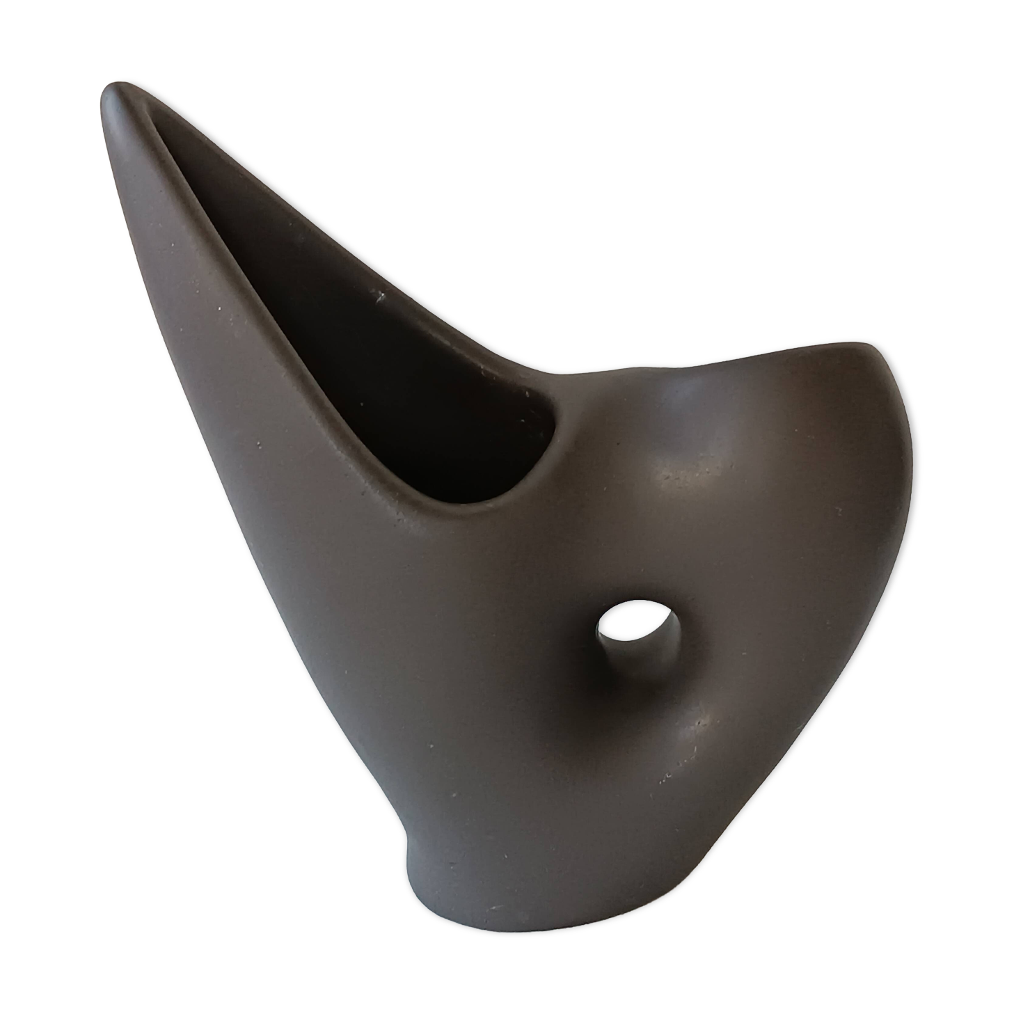 Free-form anthracite grey ceramic vase, Louis Giraud, Vallauris