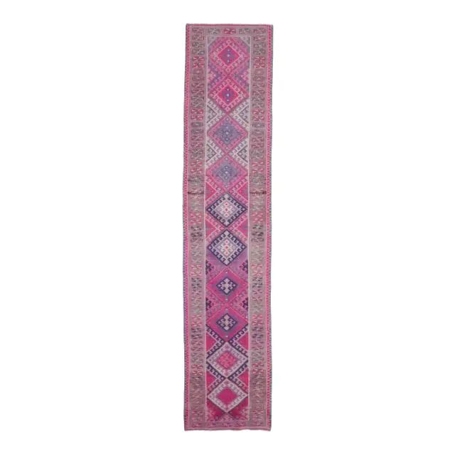 1970s vintage Turkish Oushak diamond wool runner