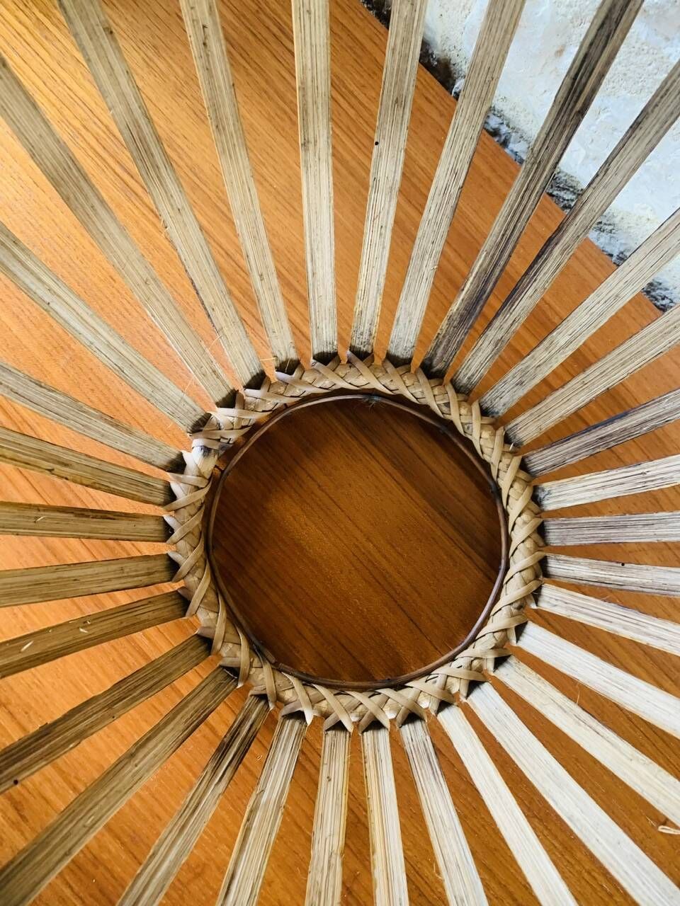 Large vintage pendant light in bamboo and rattan, circa 1960's