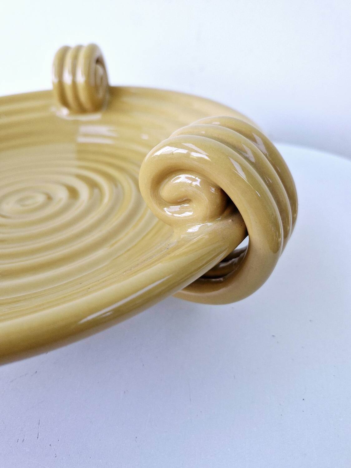 Vintage fruit bowl basket ocher ceramic art deco style