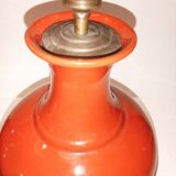 Pair of old ceramic vase lamp bases in orange gourd shape