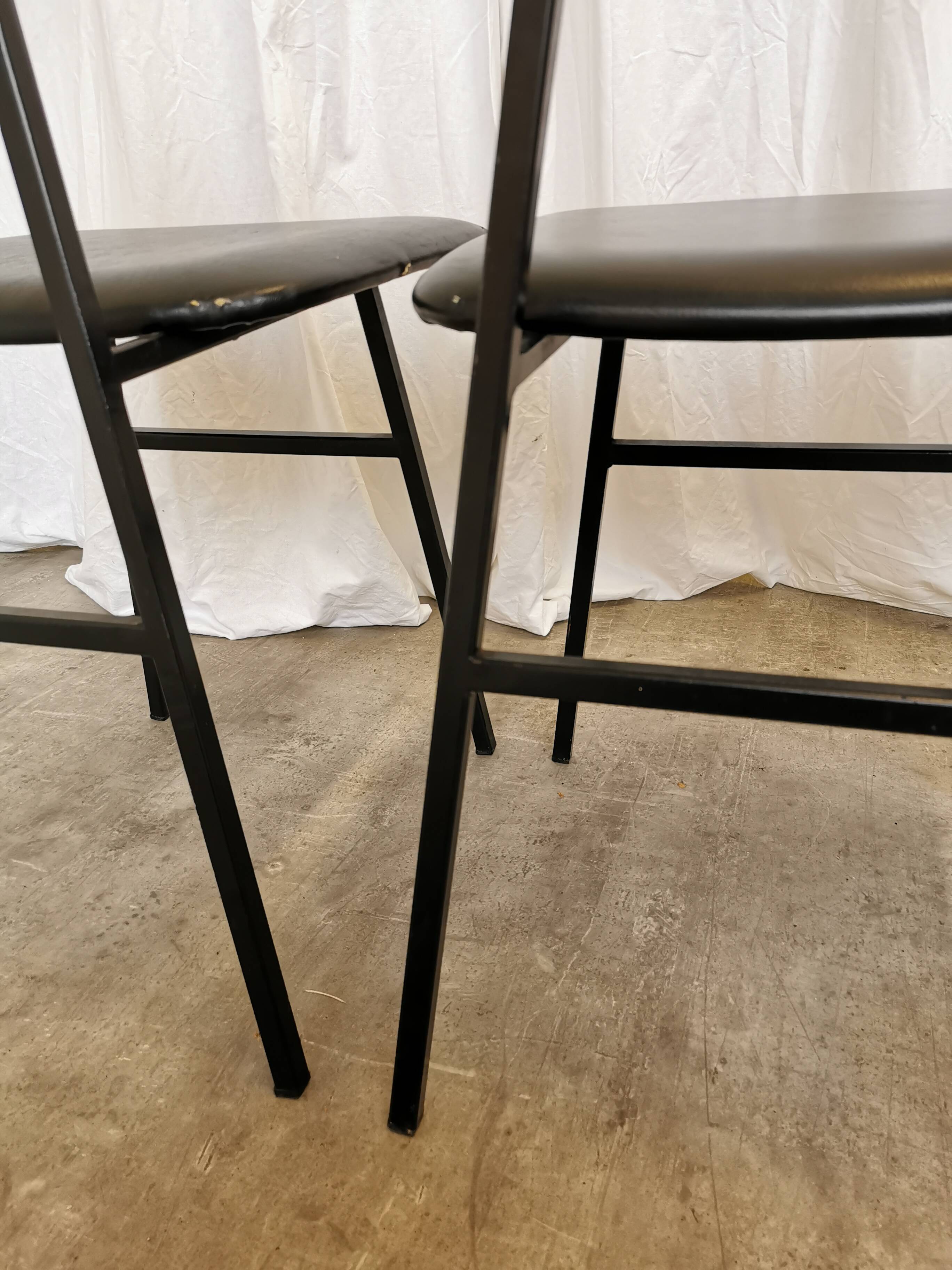 SET of 4 Vintage School Chairs /Black Leather / STOL Kamnik 80s Yugoslavia