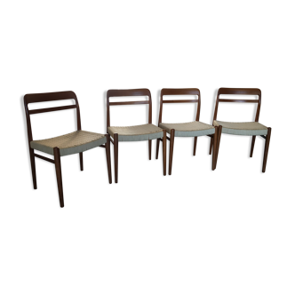 Scandinavian set of 4 teak dining chairs by Gustav Bahus & eft from the 1960s