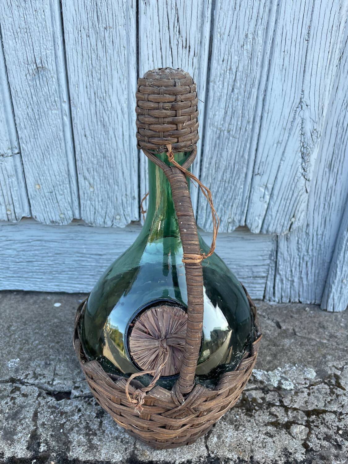 Vintage Green Italian Hand Blown Glass Wine Decanter with Ice Chamber