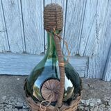 Vintage Green Italian Hand Blown Glass Wine Decanter with Ice Chamber
