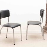 Chaise vintage tubax skaï noir et chrome