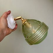 Vintage art deco tulip wall lamp in green and gold glass