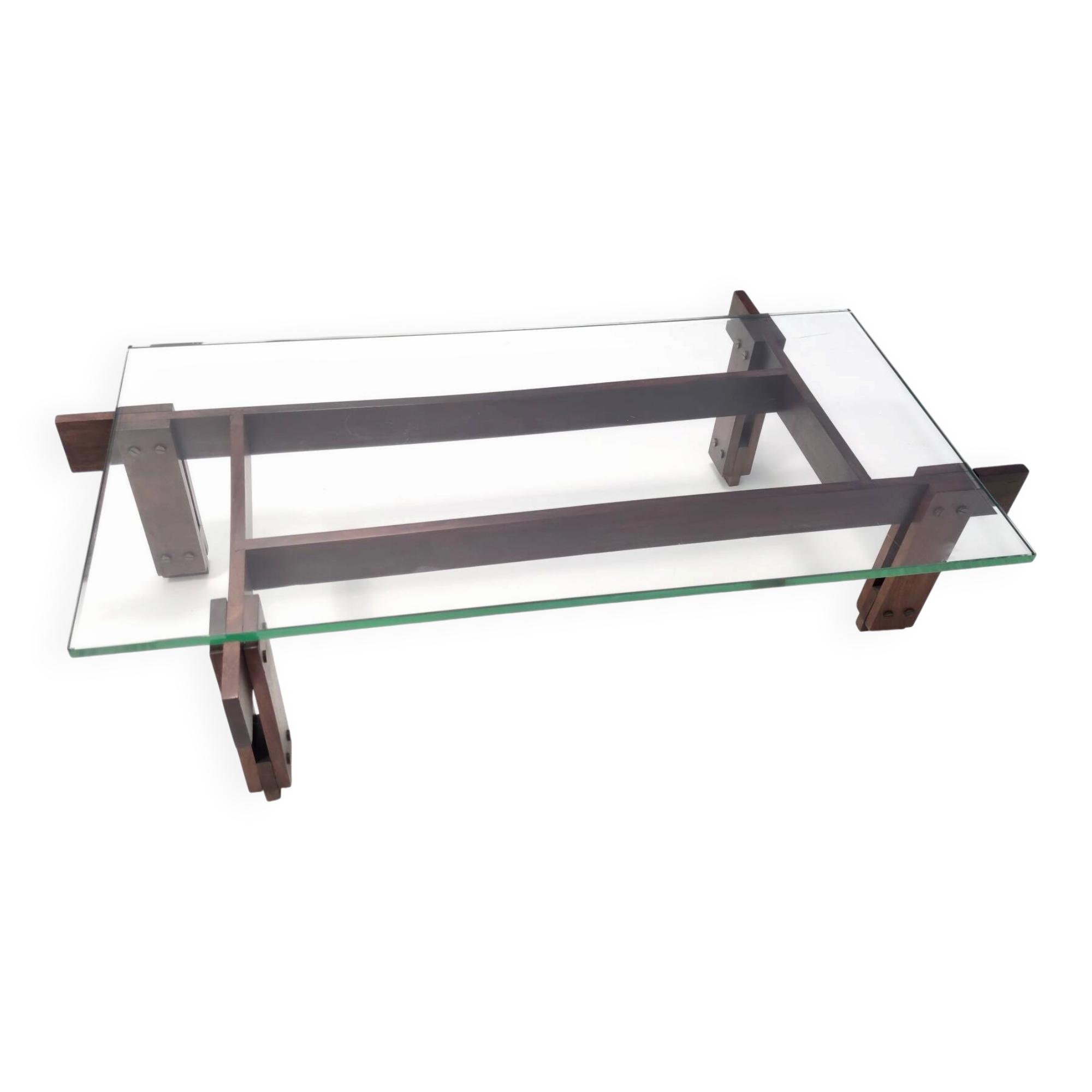 Walnut Coffee Table with Rectangular Glass Top Attr. to Ico Parisi, It