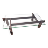 Table basse en noyer avec plateau en verre rectangulaire attribuée à Ico Parisi, Italie.