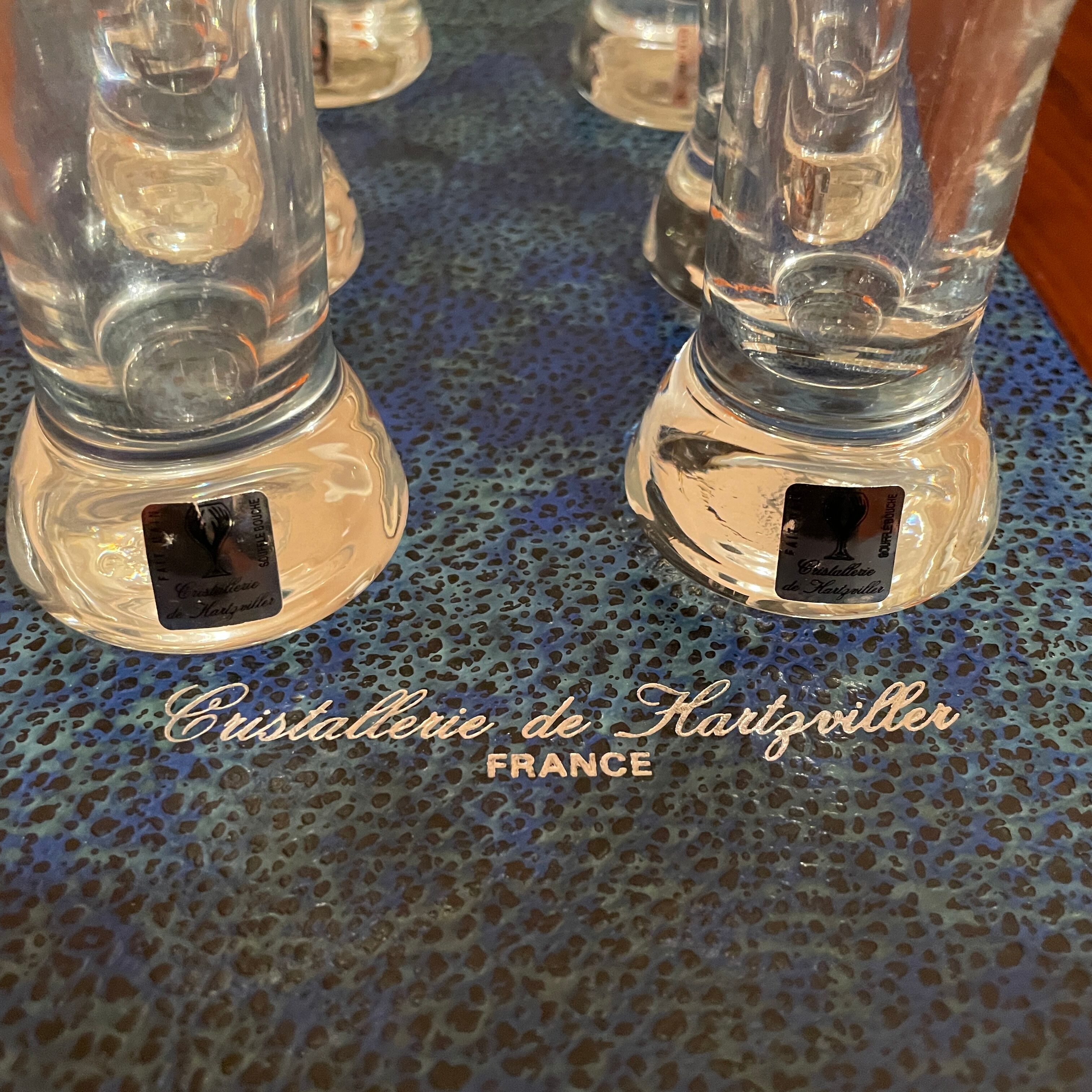 Box of 6 crystal glasses Hartzviller design 50 in box.