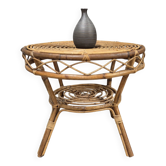 Table d’appoint ronde vintage en rotin – années 60/70