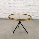 Mid-Century Set of Three Round Rattan and Glass Side Tables, 1960s