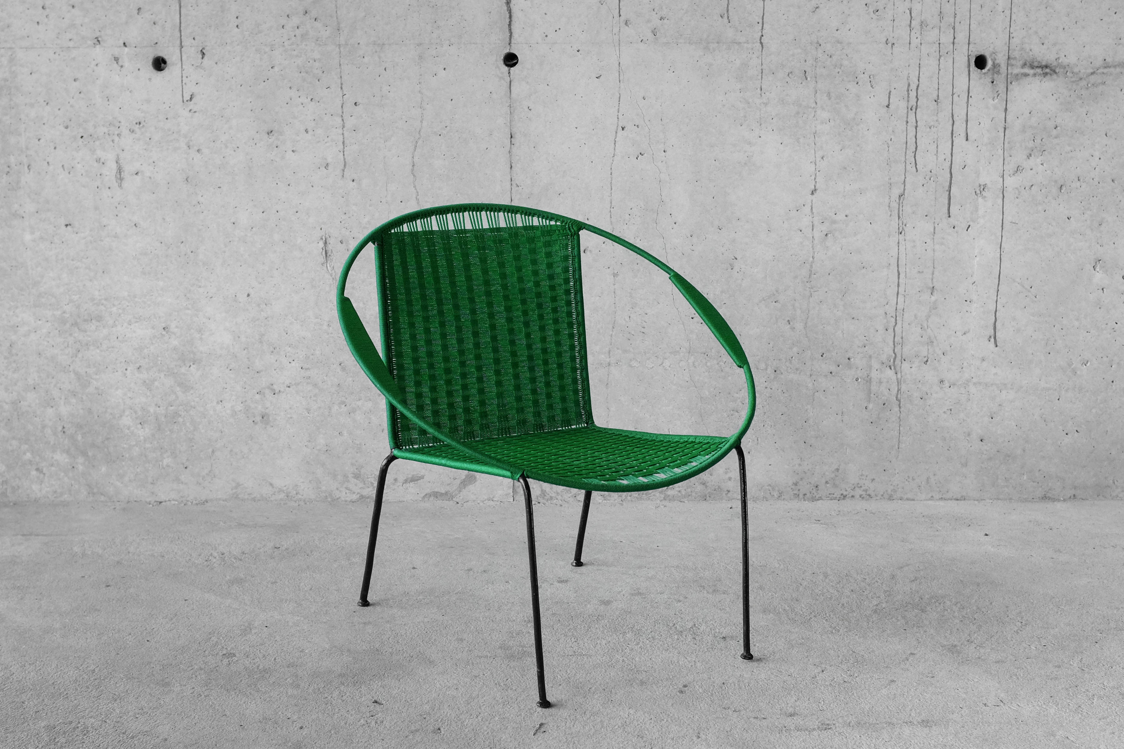 Armchair metal structure and green ropes 1960