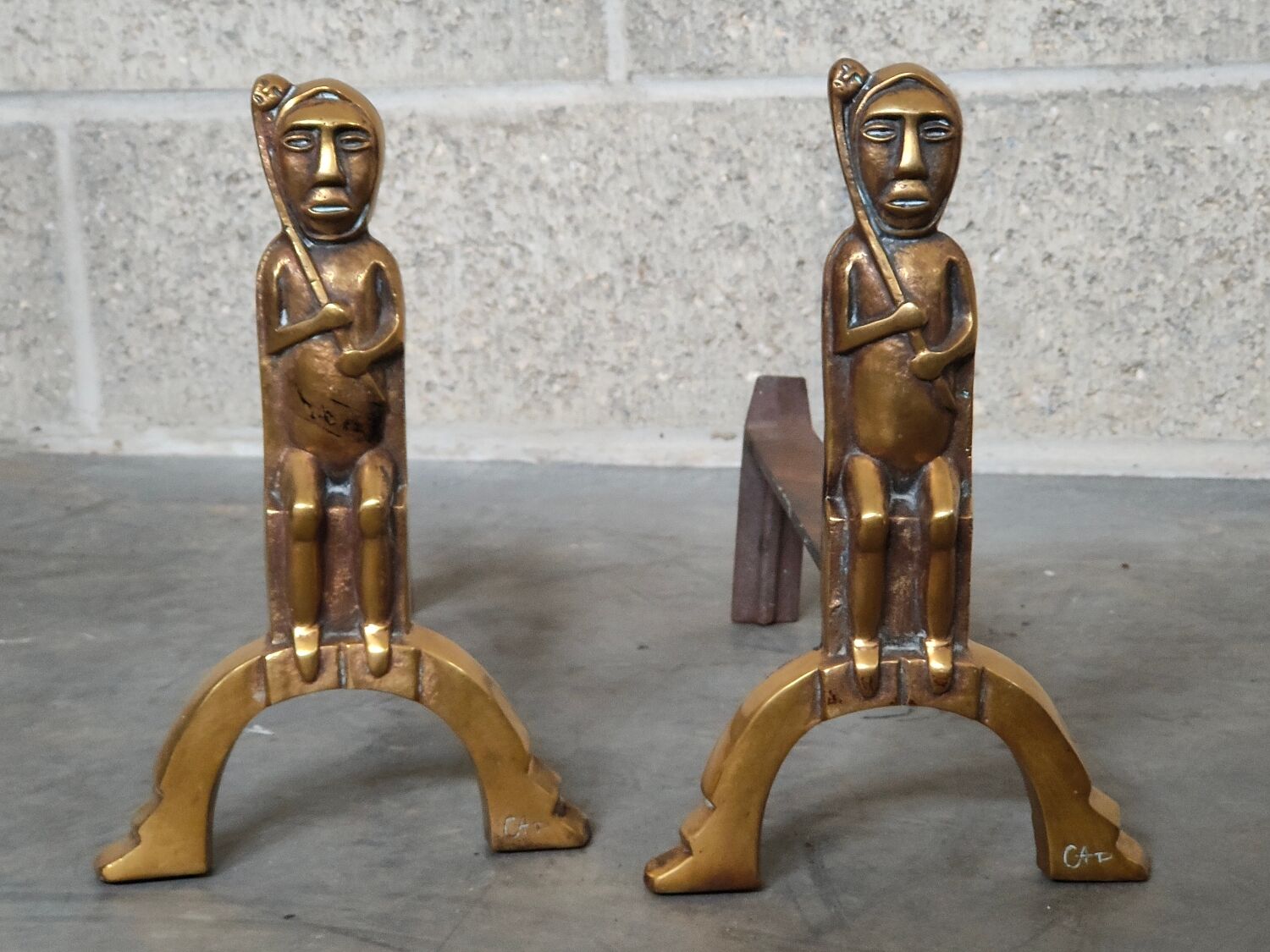 Pair of bronze andirons Anton Prinner 1930