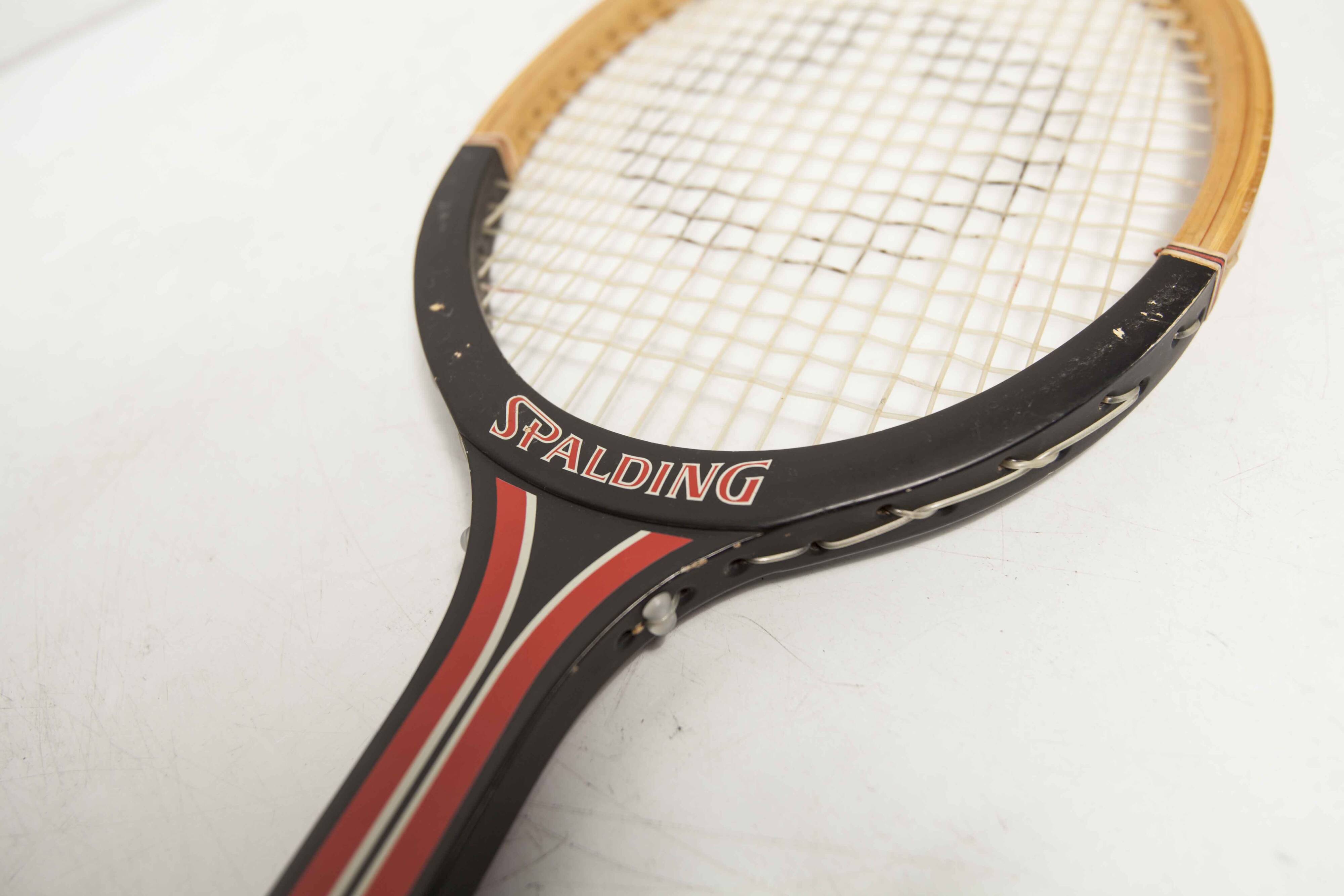 1970 Spalding black and red wooden tennis racket