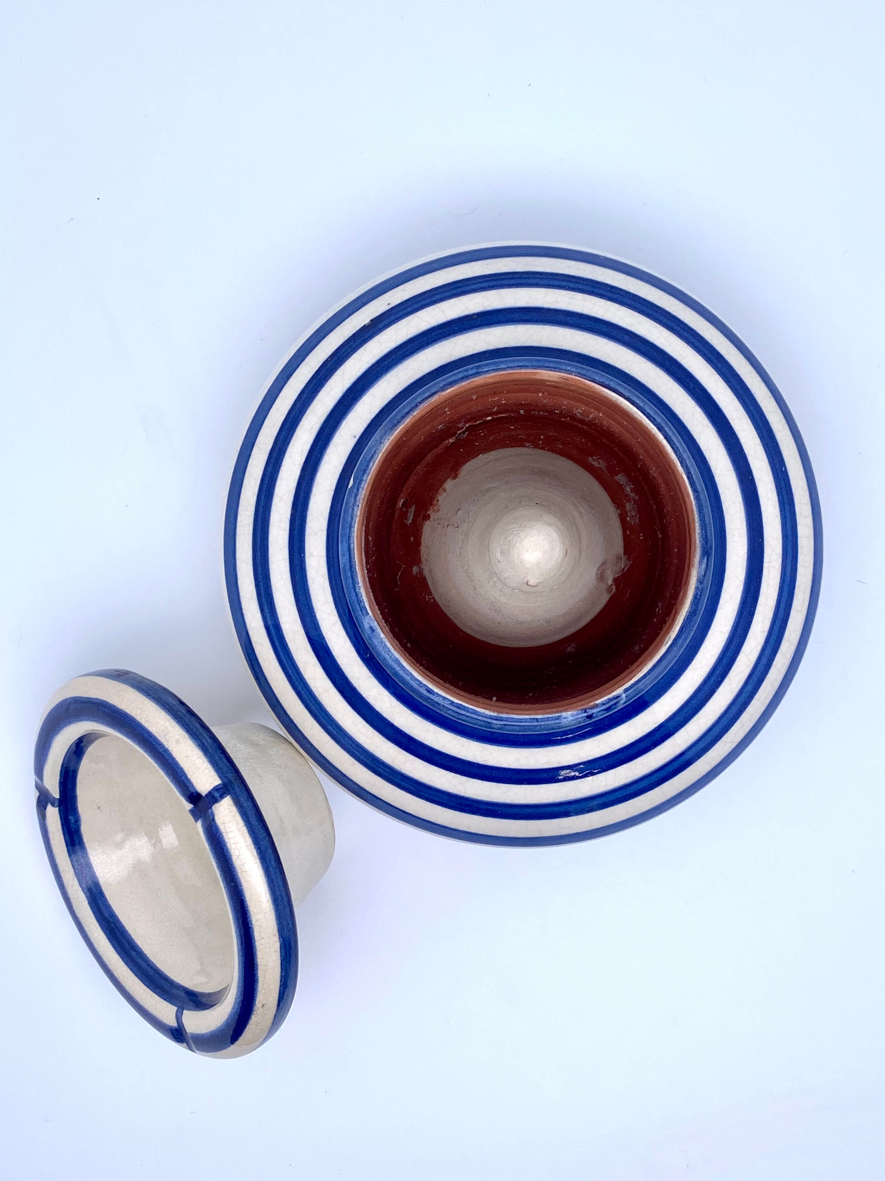 Moroccan ashtray with blue and white stripes
