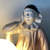Vintage Pierrot lamp in resin and opal globe