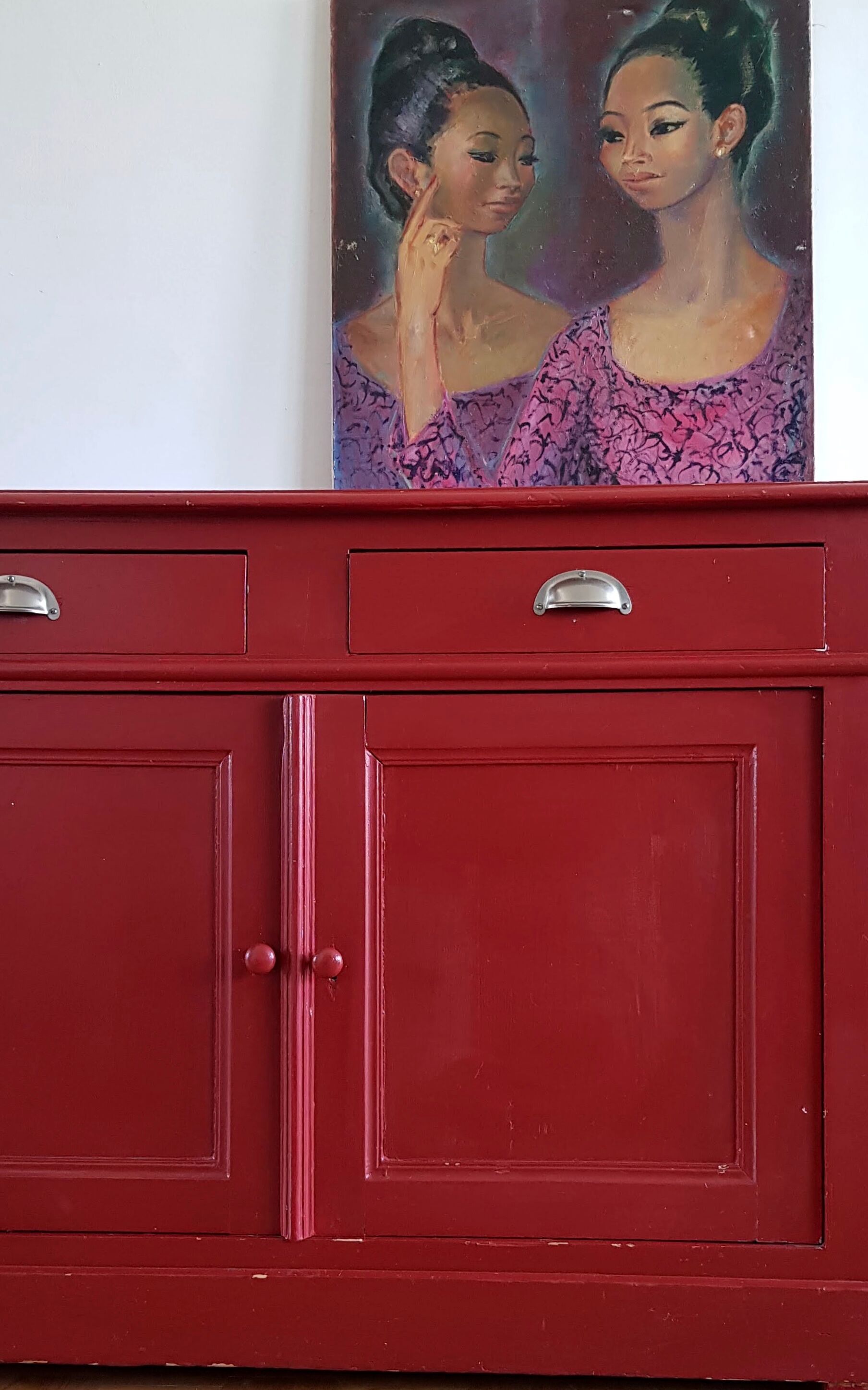 English style painted red storage cabinet