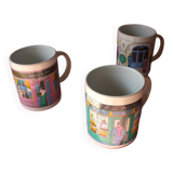Set of three cups - scenes of urban life