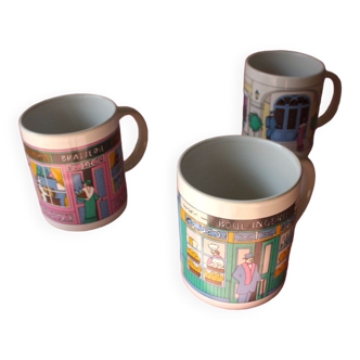 Set of three cups - scenes of urban life