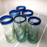 Handmade cobalt blue tequila glasses made of recycled glass