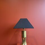 Brass shell socket lamp from the 1st WW, black pyramidal lampshade in Carlucci linen.