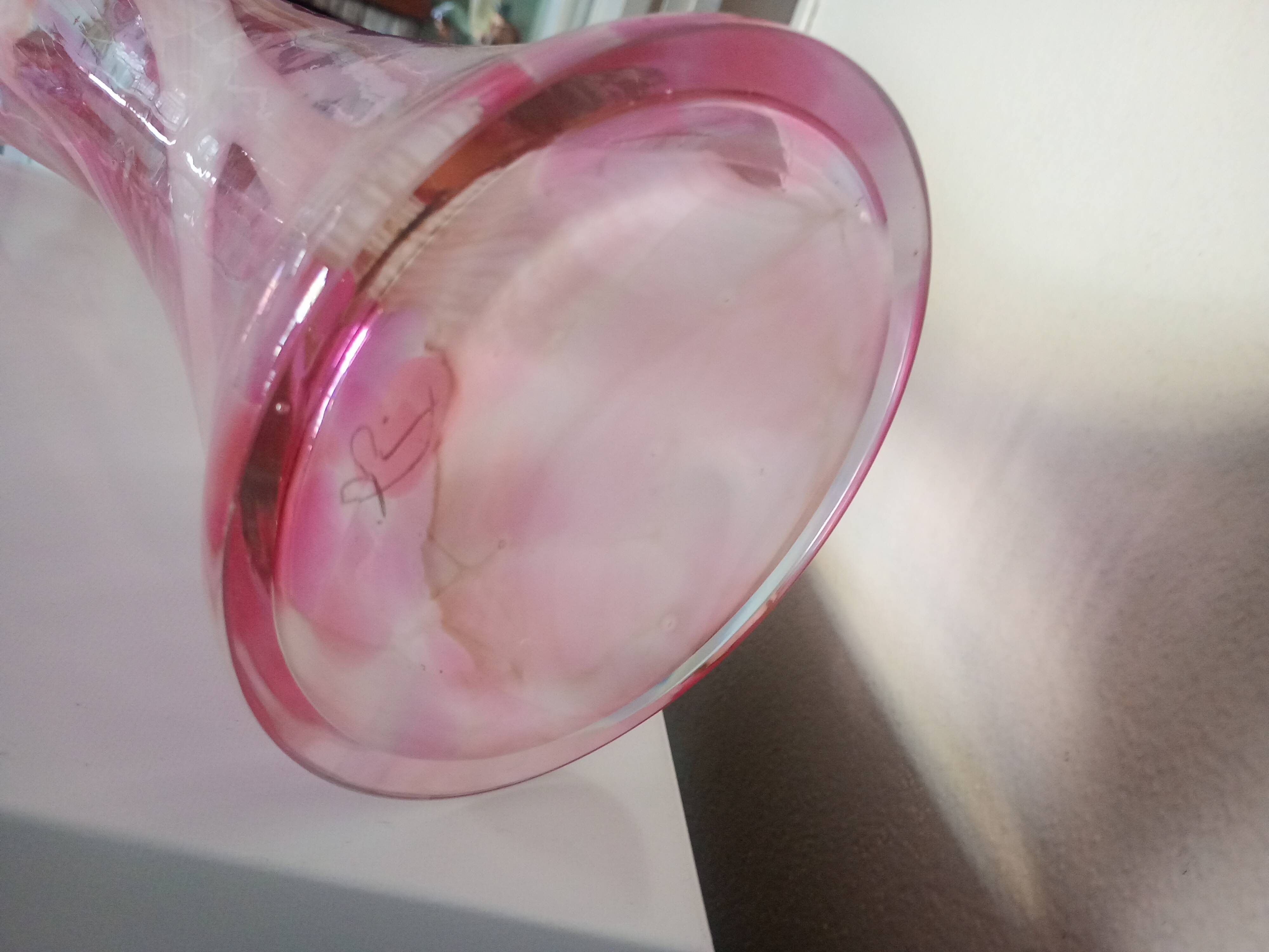 Large flared corolla vase 50cm - speckled pink & white, 70s design