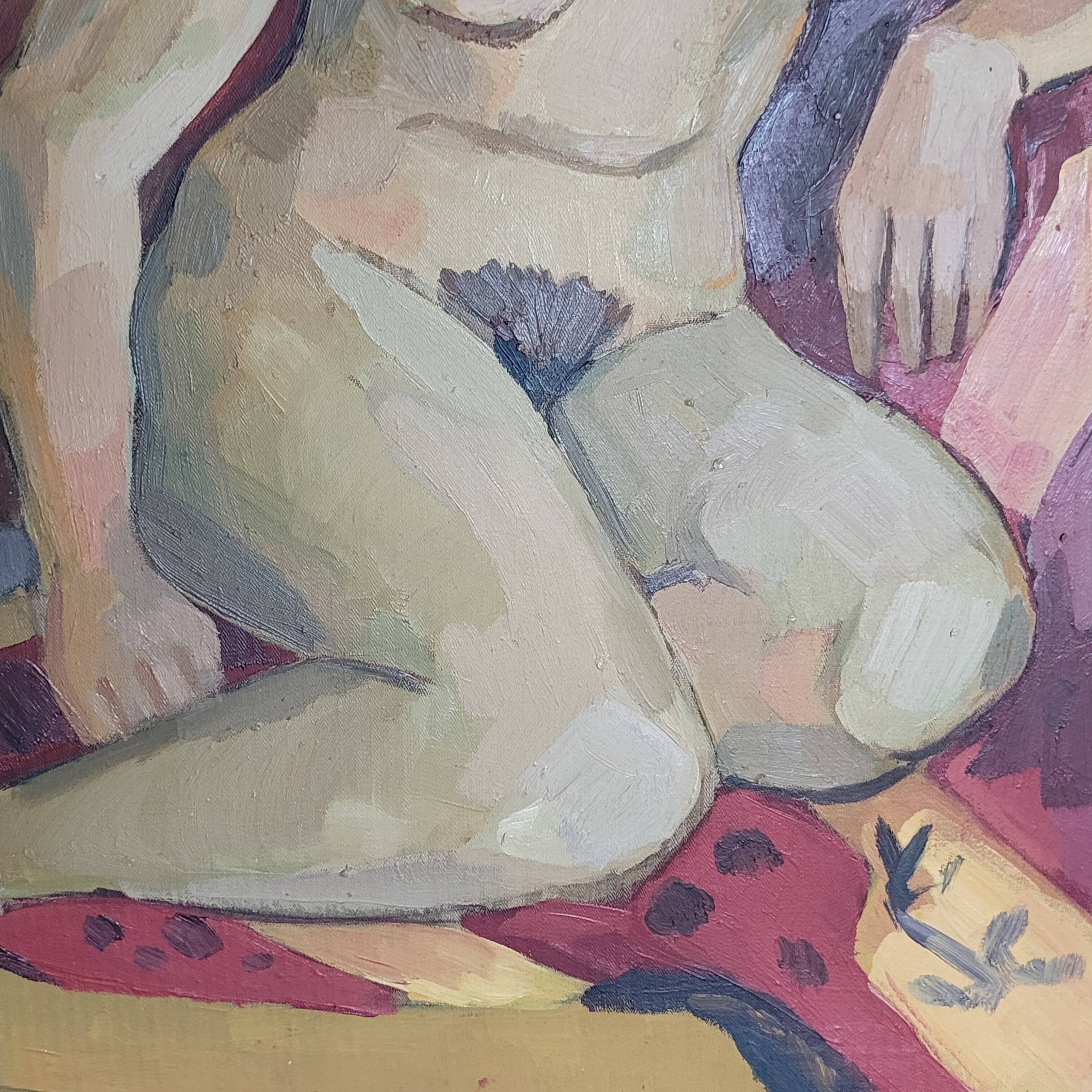 Old Painting Nude Portrait Oil On Canvas