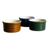 Trio of glazed ceramic ramekins