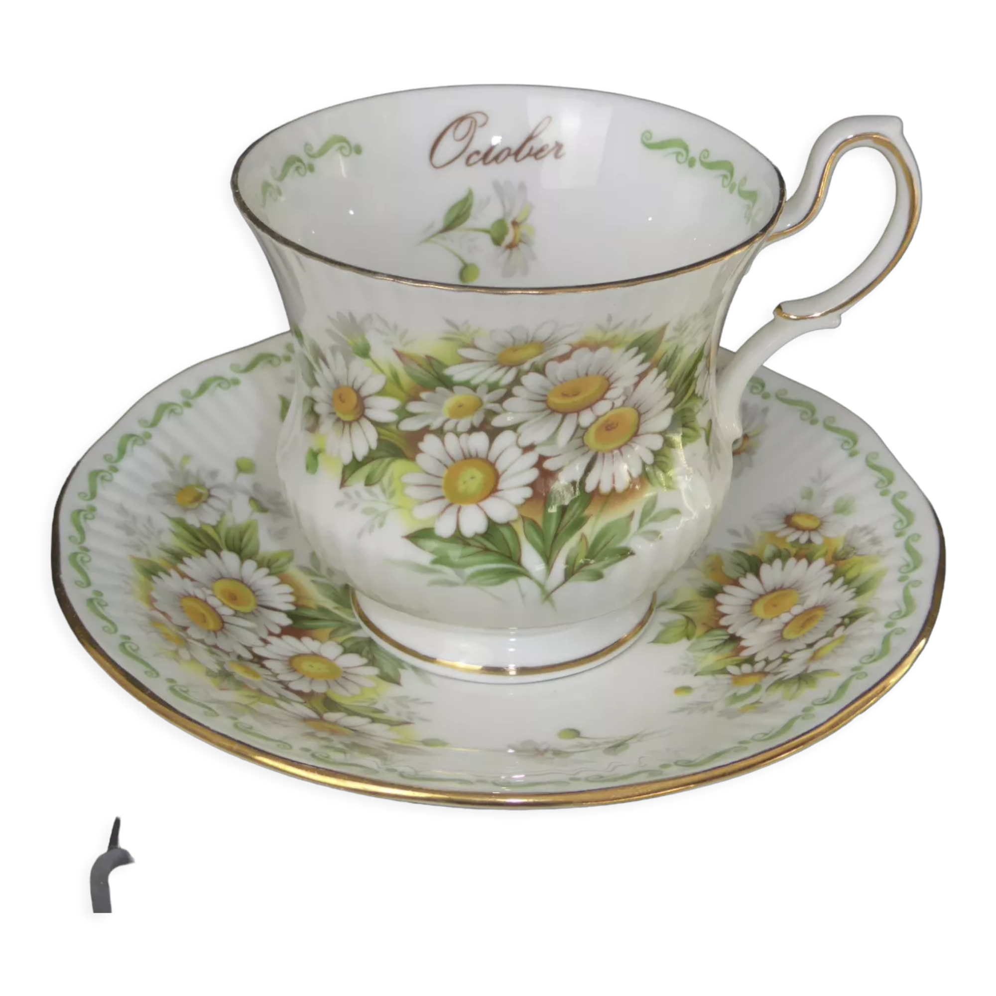 Tasse à thé & soucoupe porcelaine anglaise Queen's China-Octobre décor de daisy