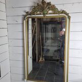 Ancien miroir style Louis XV patine doré et blanc, 145×82cms