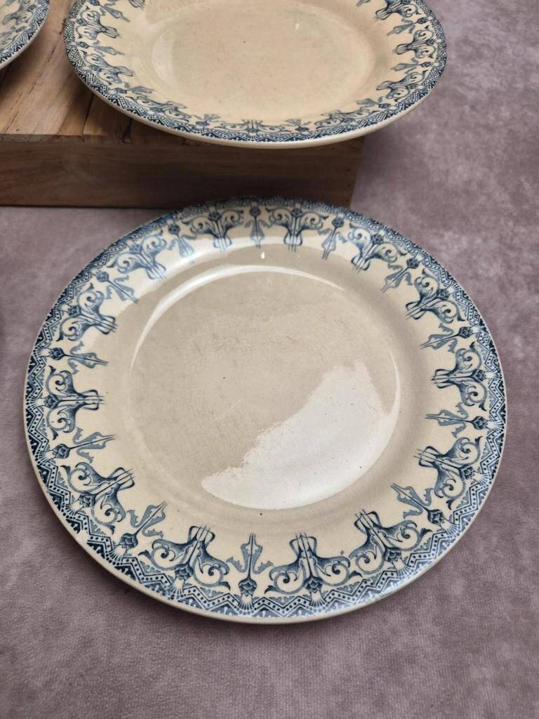 Set of 6 antique flat plates Gien – Terre de Fer – Bengal model