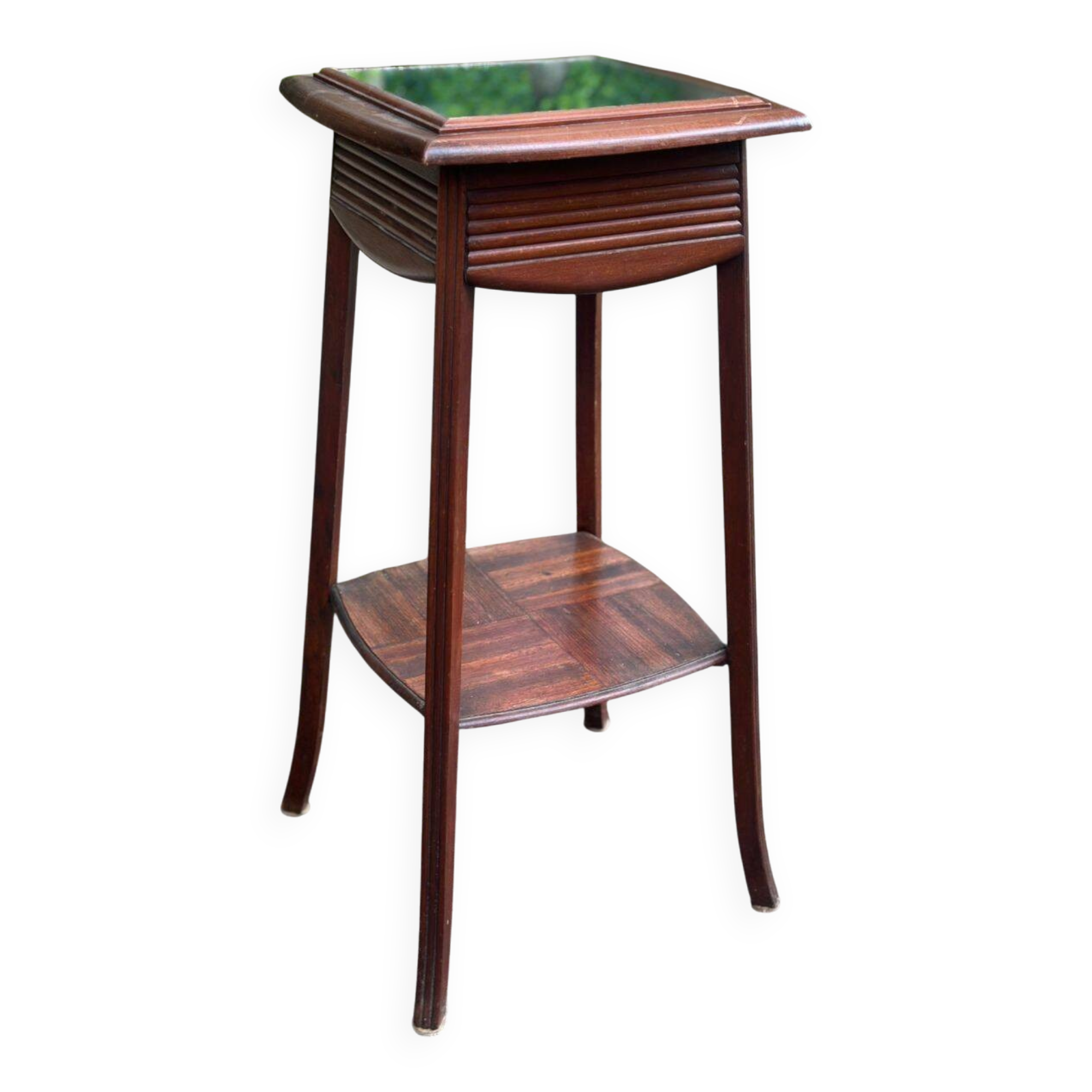 Vintage shelf unit in solid teak wood and mirror