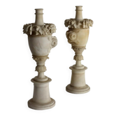 Pair of antique candelabra in alabaster, Italy, 19th-20th century