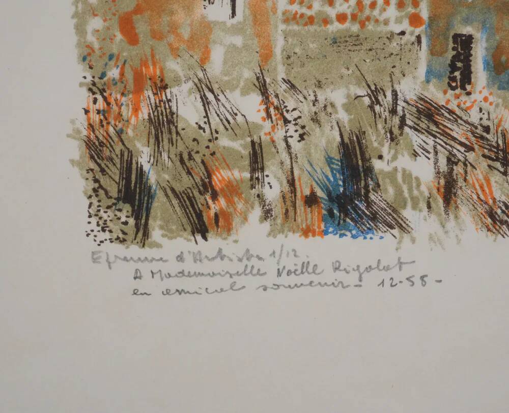 Guy Bardone: Night on the Orange Rooftops, original signed lithograph.