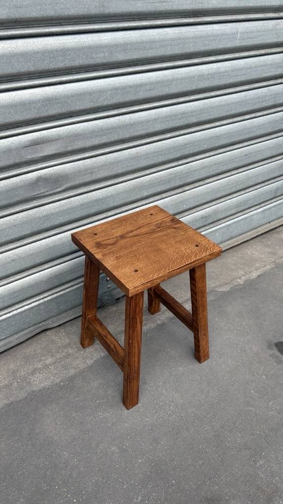 Dark wood stool folk art solid French oak