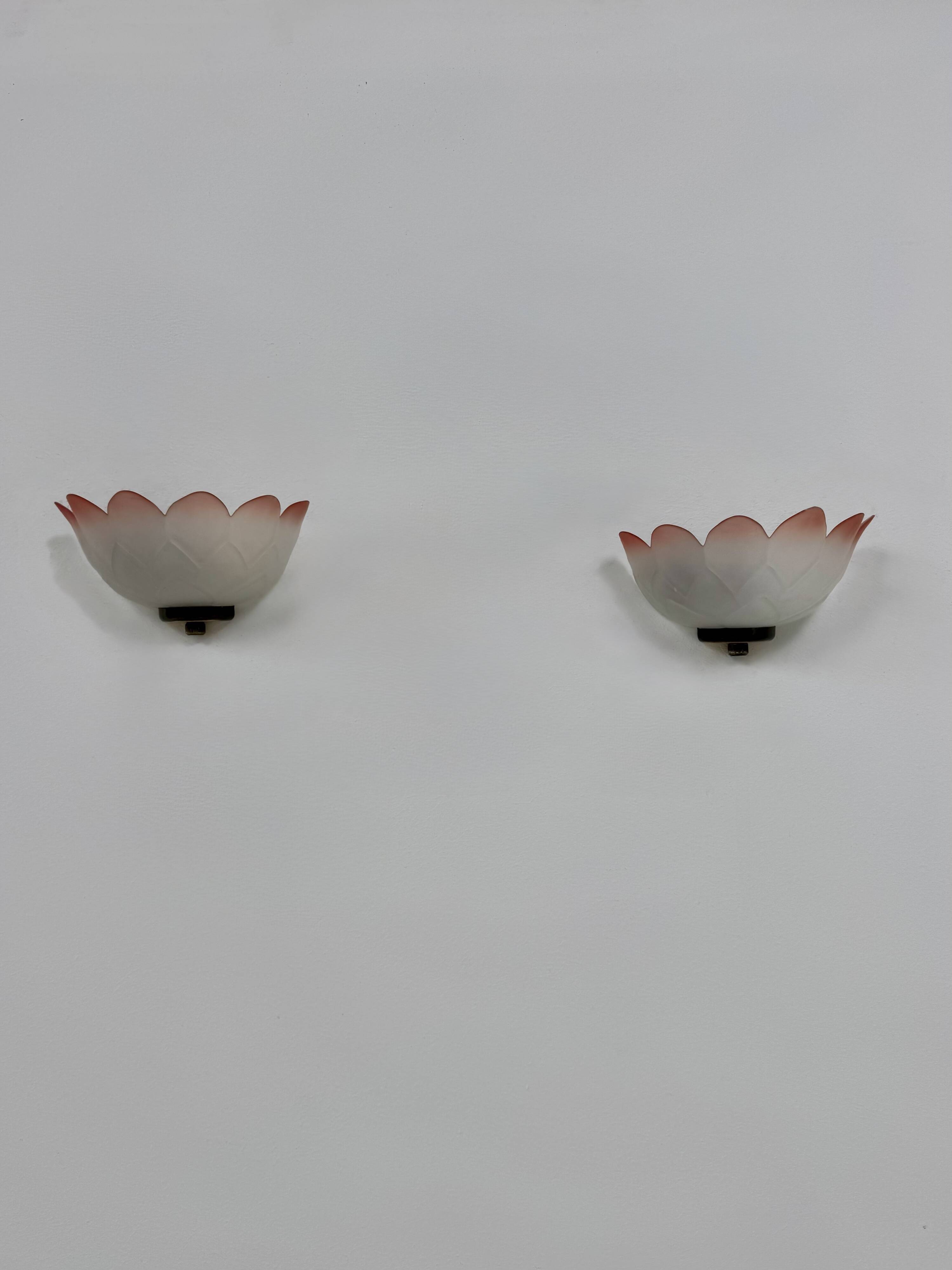 Vintage "flower" wall sconces, glass, France, 1970.