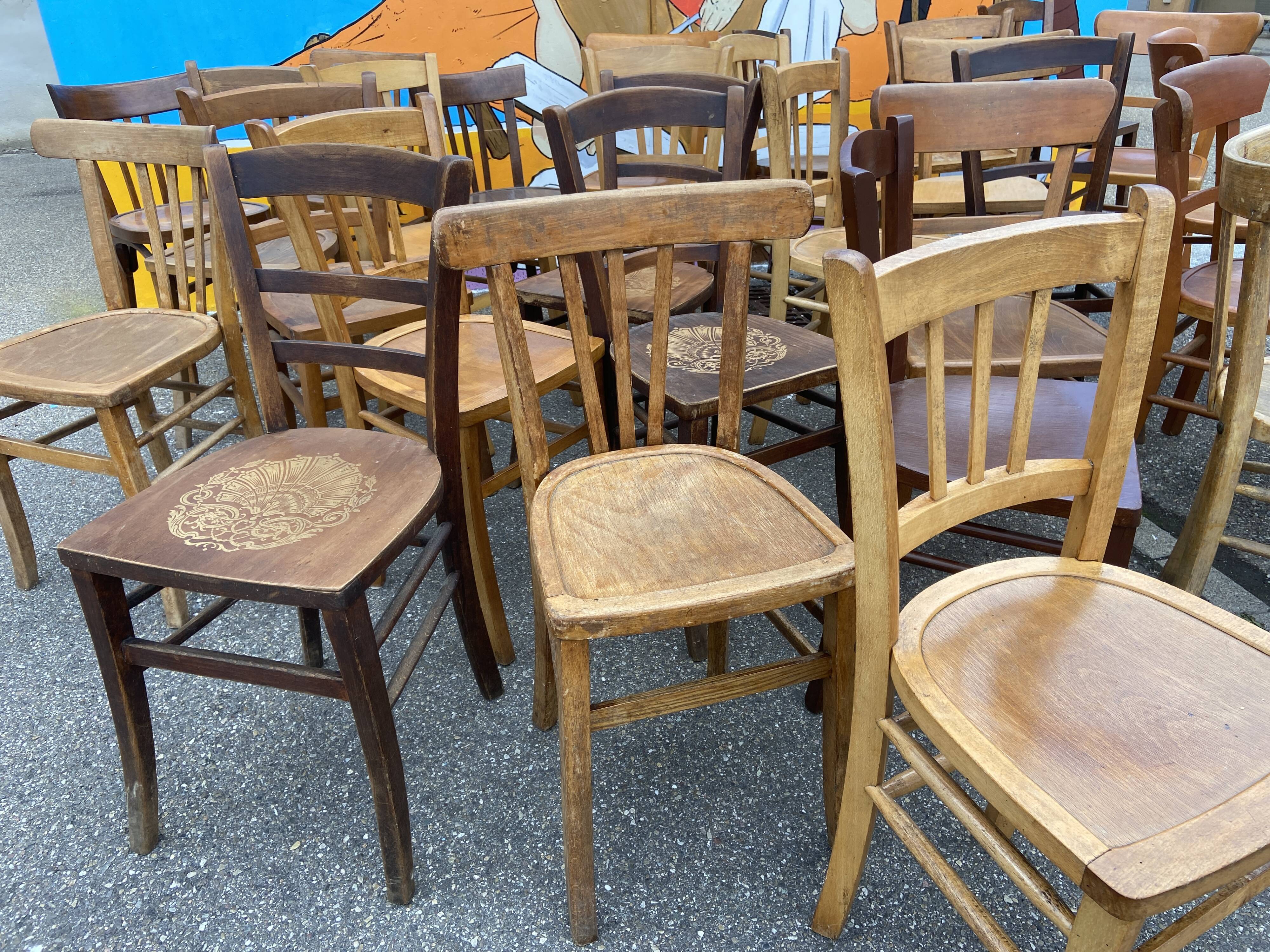 Set of 30 vintage bistro and restaurant chairs
