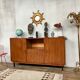 Enfilade meuble tv bahut moderniste vintage rétro en teck pieds métal noir